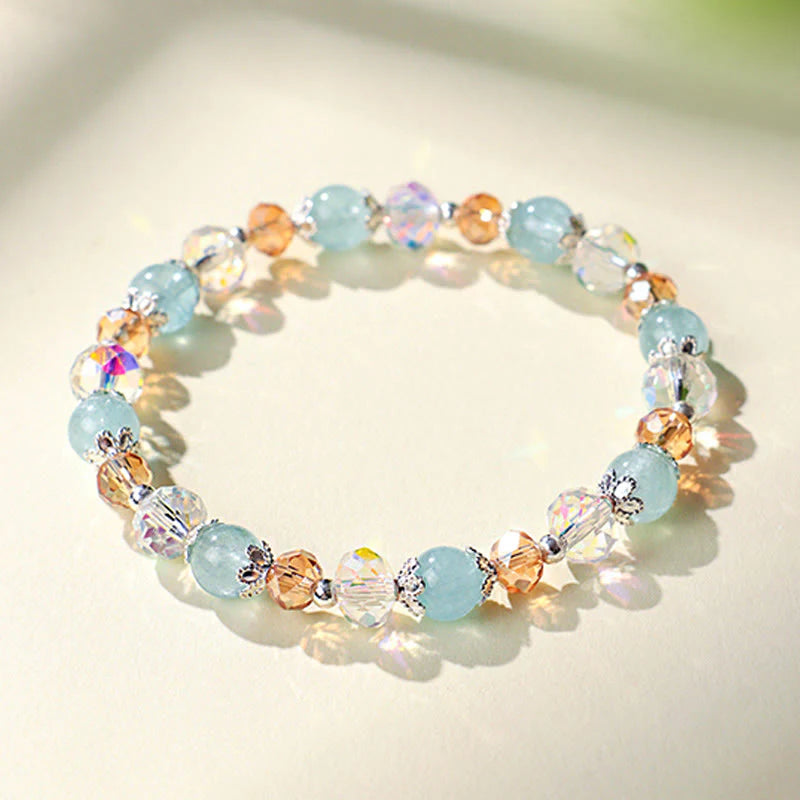 Buddha Stones Natural Aquamarine Super Seven Crystal Sparkling Faceted Bead Peace Bracelet
