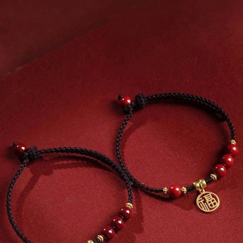 Buddha Stones Cinnabar Bead Fu Character Charm Blessing Braided String Bracelet (Extra 30% Off | USE CODE: FS30)