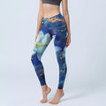 Buddha Stones Blooming White Lotus Pattern Print Gym Leggings Women's Yoga Pants