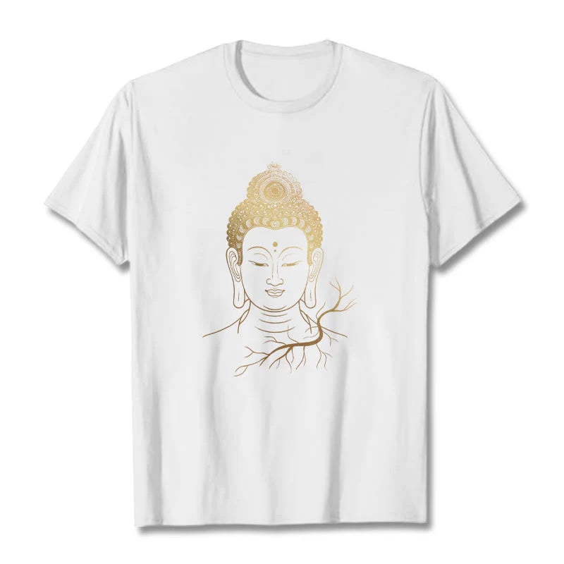 Buddha Stones Golden Meditation Buddha Head Tee T-shirt