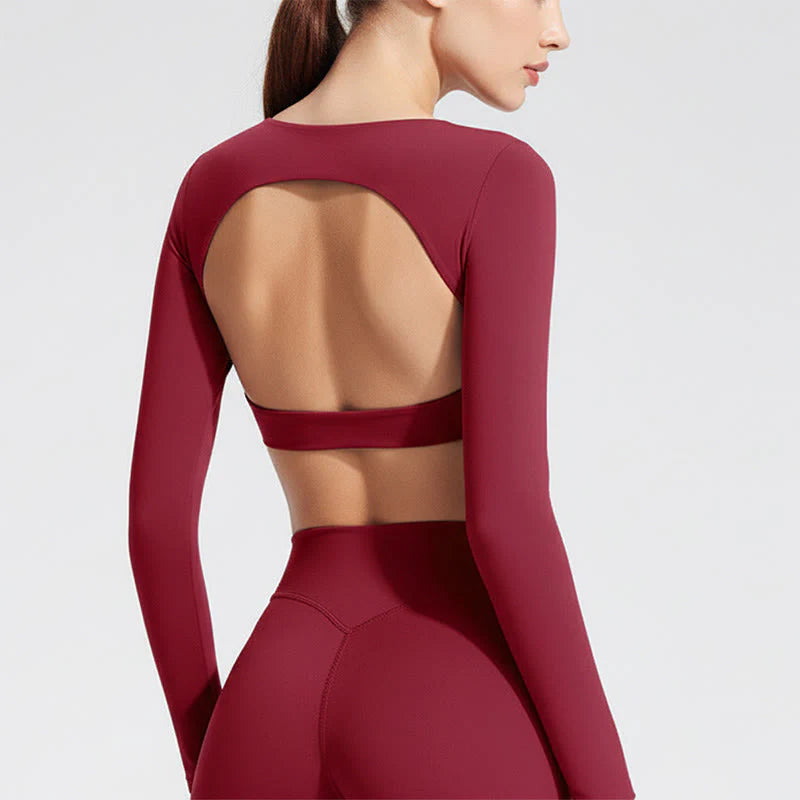 Buddha Stones Long Sleeve Backless Bra Sports Fitness Yoga Women's Tank Top