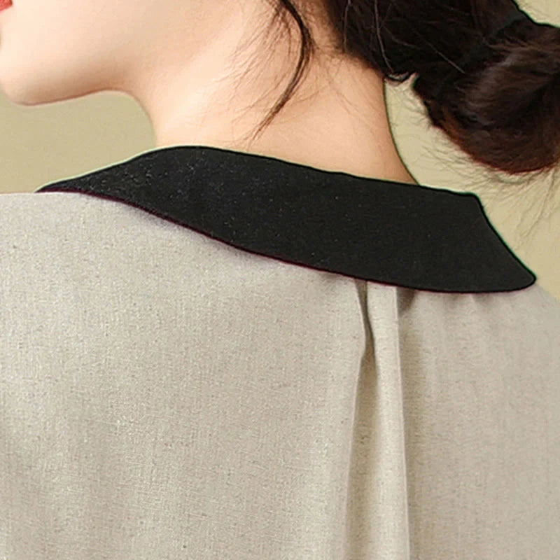 Buddha Stones Spring Embroidery Buttons Design Women's Cotton Peter Pan Collar Long Sleeve Shirt