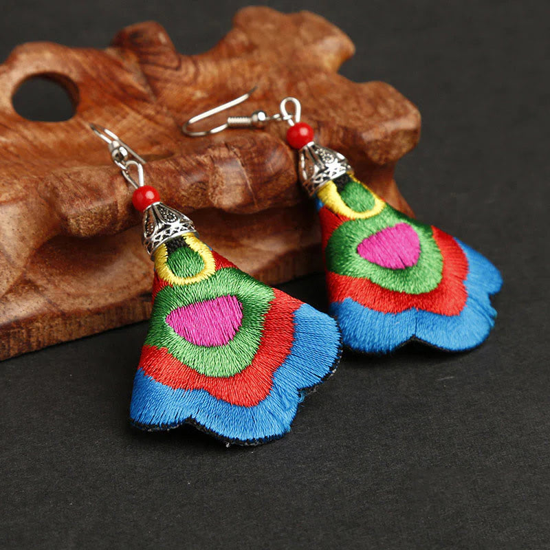 Buddha Stones Handmade Colorful Yi Embroidery Harmony Earrings