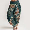 Buddha Stones Cotton Colorful Koi Fish Lotus Flowers Design Women's Elastic Waist Harem Pants