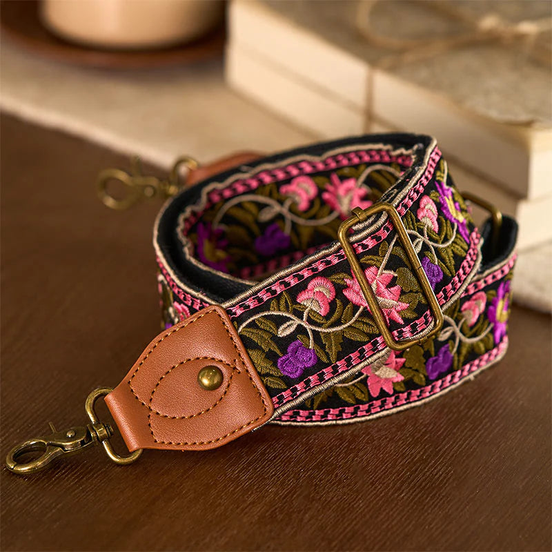 Buddha Stones Bohemian Flower Vine Geometric Embroidery Adjustable Handbags Crossbody Shoulder Bag Purse Straps Replacement