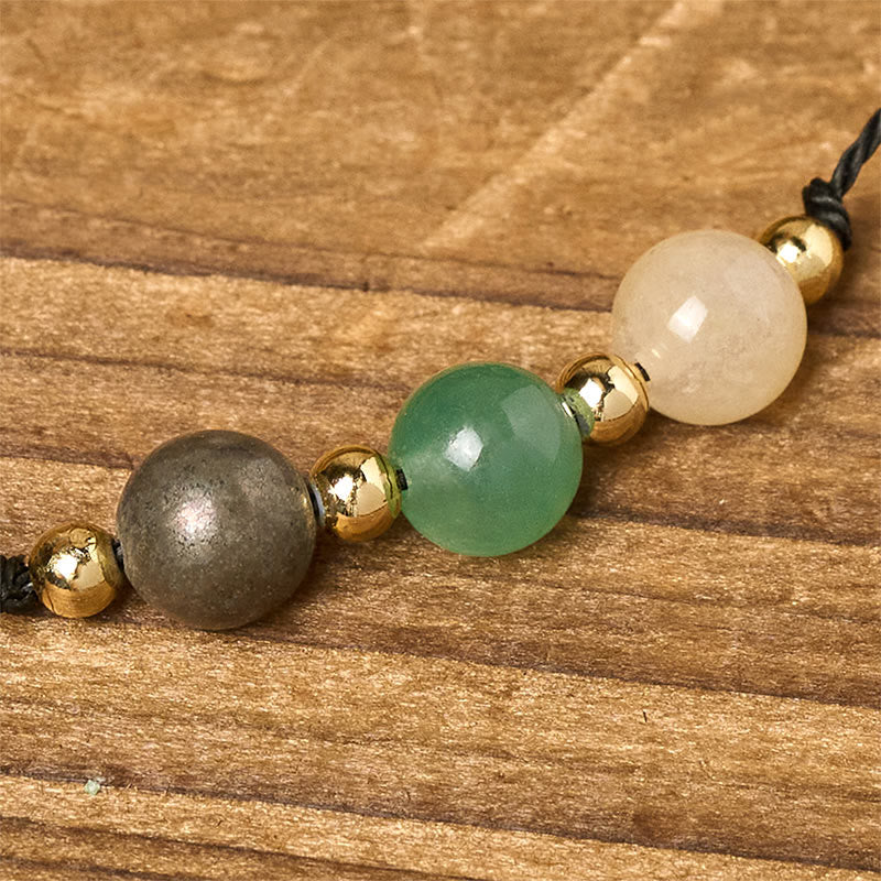 Buddha Stones Citrine Green Aventurine Pyrite Success Rope Card Bracelet