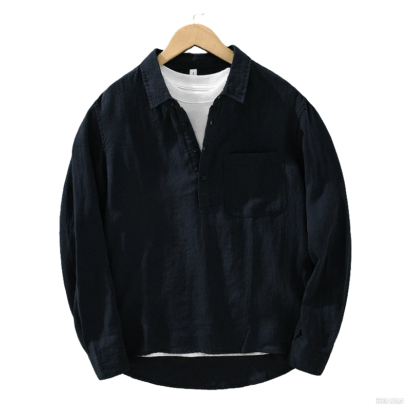 Buddha Stones Solid Color Loose Long Sleeve Half Button Shirt Linen Men Clothing