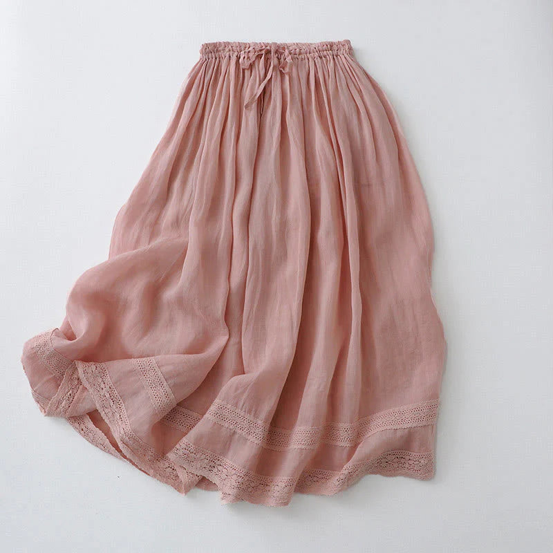 Buddha Stones Solid Lace Elastic Waist Cotton Women's Skirt
