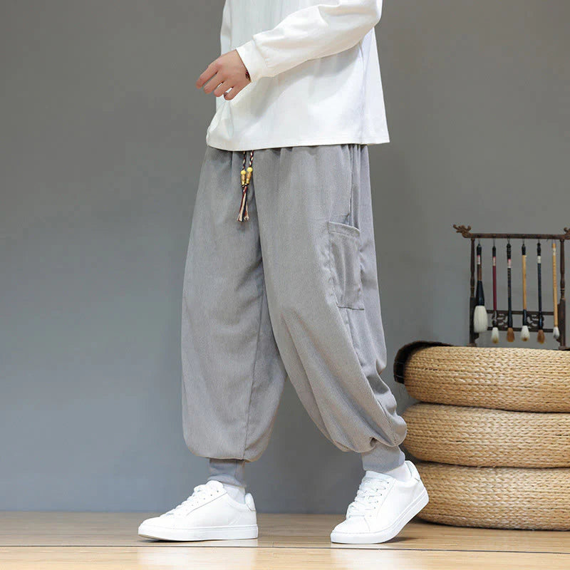 Buddha Stones Spring Solid Color Men's Ankle-Length Cotton Pants With Pockets
