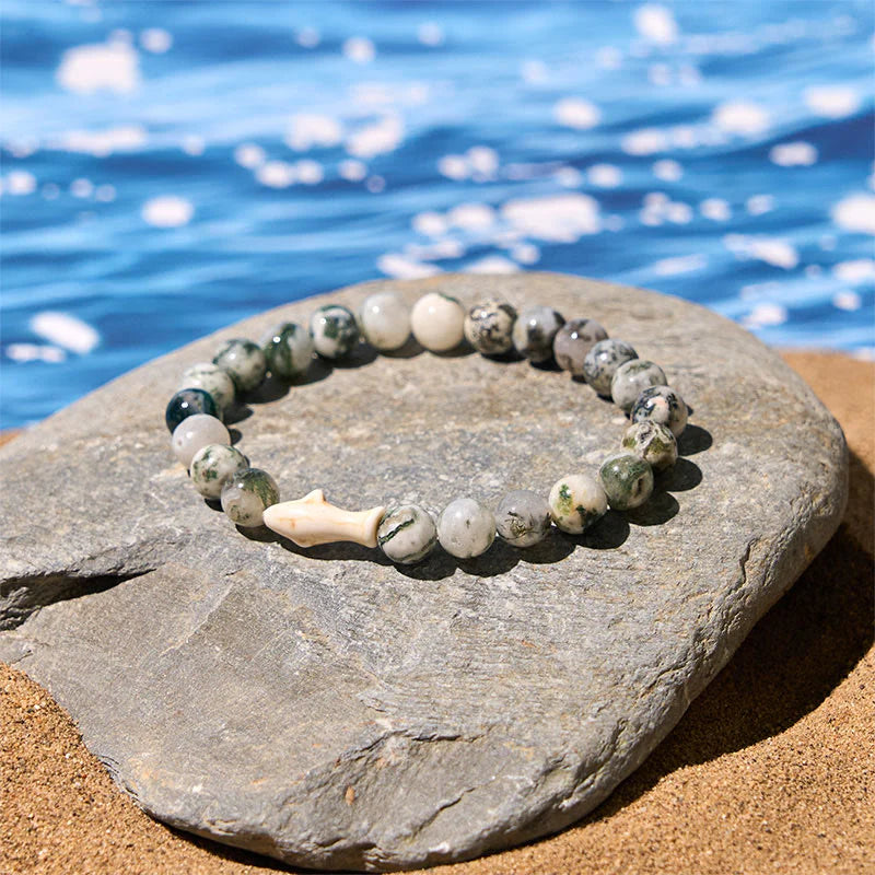 Buddha Stones Natural Agate Stone Shark Wisdom Bracelet