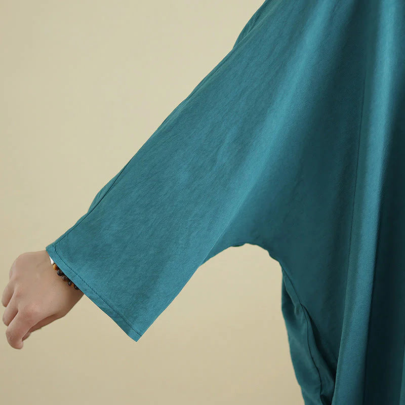 Buddha Stones Retro Casual Solid Color Long Sleeve Cotton Linen Maxi Dress With Pockets
