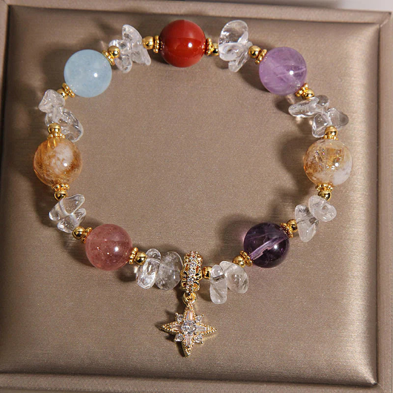 Buddha Stones Natural Various Crystal Clear Quartz Zircon Hexagram Charm Healing Bracelet