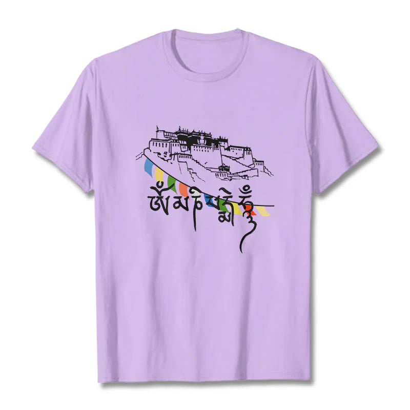 Buddha Stones Potala Palace Om Mani Padme Hum Prayer Flags Cotton Tee T-shirt