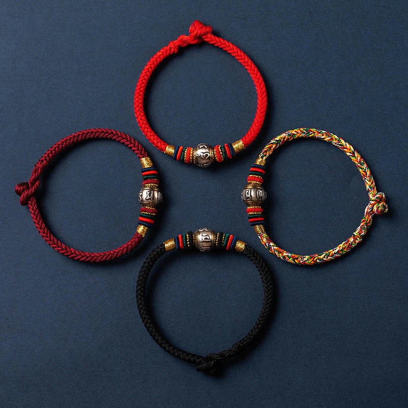 Buddha Stones 925 Sterling Silver Tibet Handmade Om Mani Padme Hum Luck Protection King Kong Knot Braided Bracelet