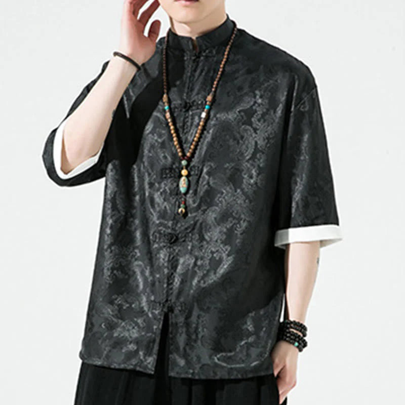 Buddha Stones Summer Cashew Flowers Pattern Men's Frog-Button Half Sleeve Shirts