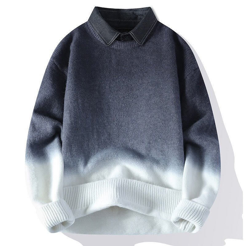 Buddha Stones Winter Stand Collar Gradient Color Design Warm Men's Long Sleeve Knitted Sweater
