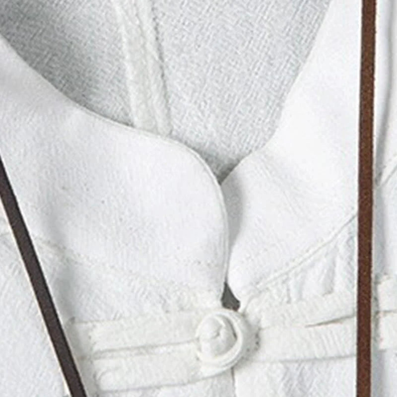 Buddha Stones Summer Frog-button Patchwork Half Sleeve Design Cotton Linen Men's Shirt Jacket