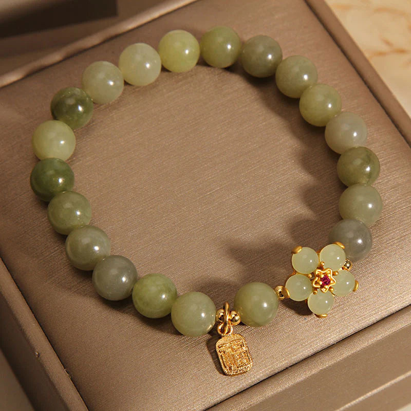 Buddha Stones Hoping for Peace and Blooming Joy Green Jade Bracelet Includes Gift Message Card