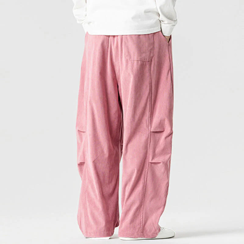 Buddha Stones Winter Drawstring Corduroy Cotton Men's Wide Leg Pants With Pockets
