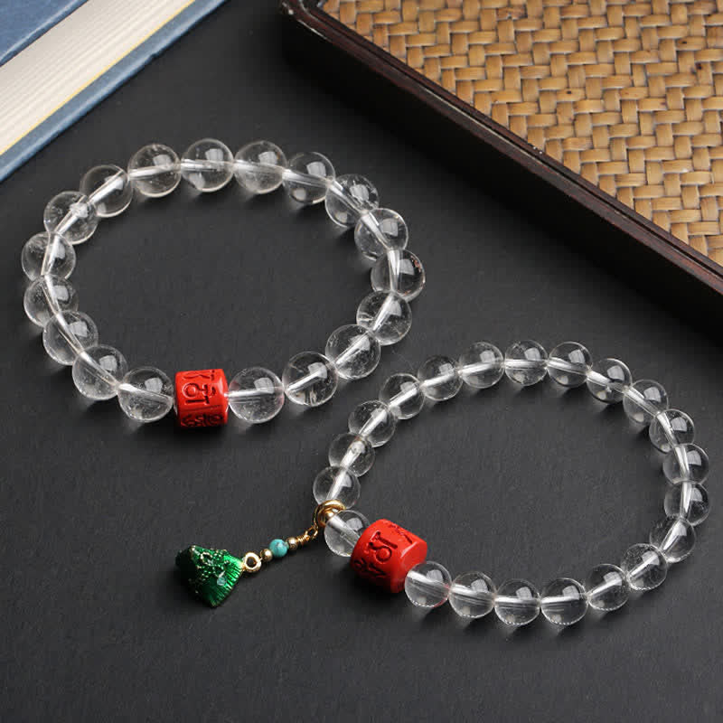 Buddha Stones Natural Clear Quartz Om Mani Padme Hum Healing Bracelet