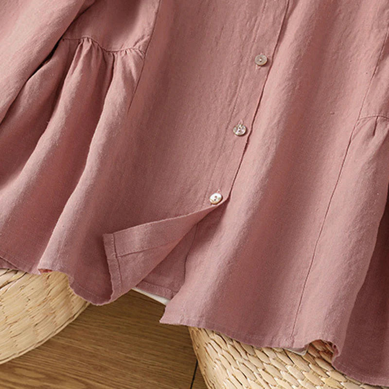 Buddha Stones Fall Commute Patchwork Plain Design Long Sleeve Women's Cotton Buttons Shirt