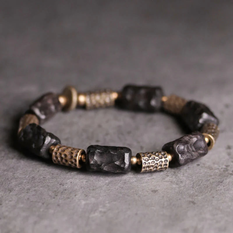 Buddha Stones Tibetan Ebony Wood Copper Calm Peace Bracelet