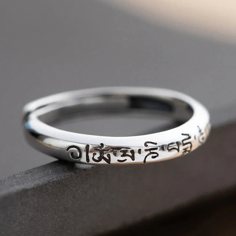 Buddha Stones 990 Sterling Silver Six True Words Om Mani Padme Hum Love Peace Ring (Extra 35% Off | USE CODE: FS35)