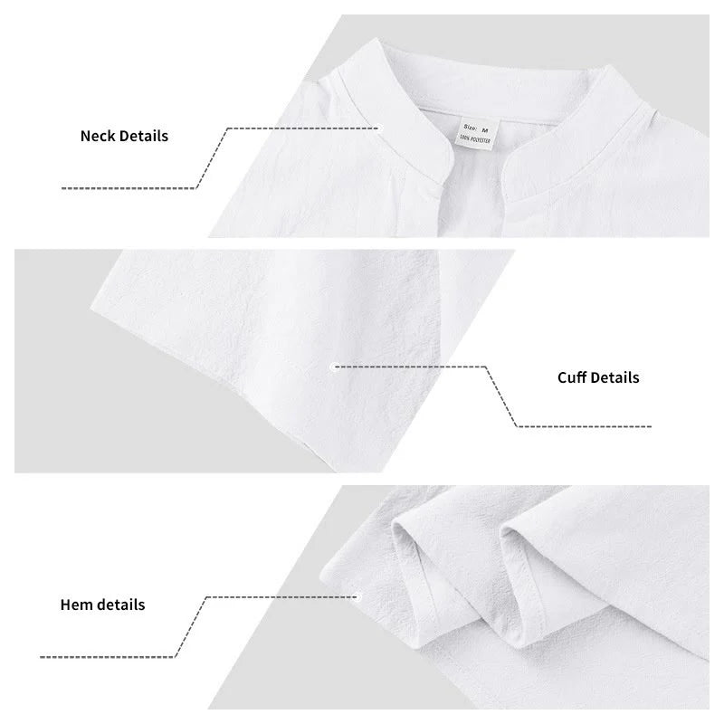 Buddha Stones Solid Summer Short Sleeve Half Buttons Linen Men's Shirt