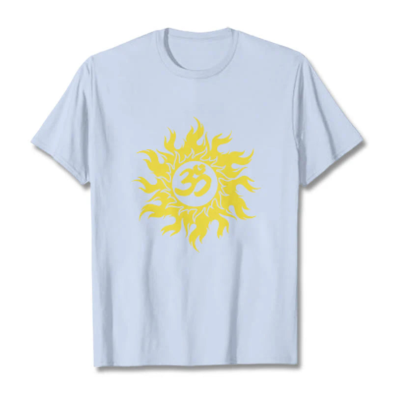 Buddha Stones OM Mantra Sanskrit Gold Sun Tee T-shirt