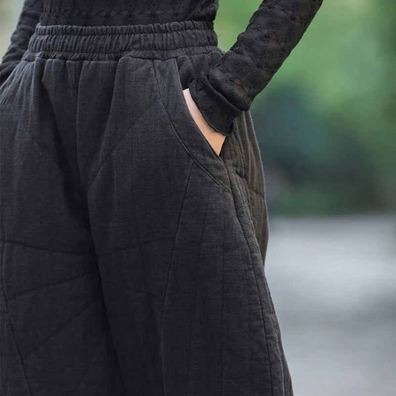 Buddha Stones Plain Cotton Thick Women's 7-8 Length Pants With Pockets