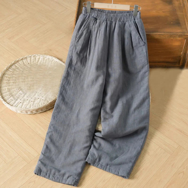 Buddha Stones Winter Plain Cotton Thermal Women's Wide Leg Pants With Pockets