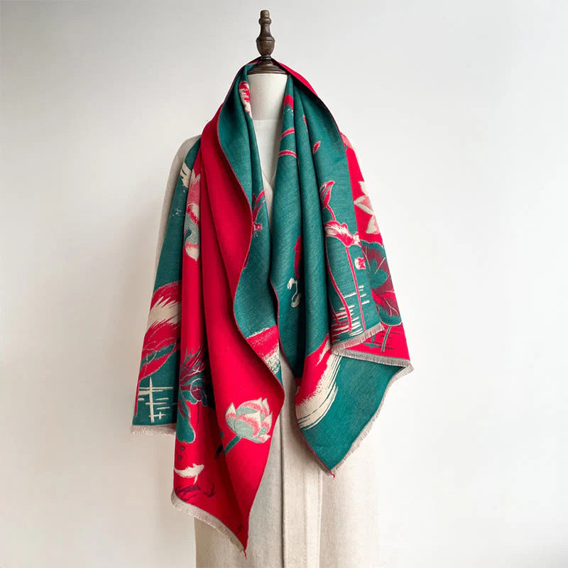 Buddha Stones Fall Lotus Koi Fish Dragonfly Pattern Cozy Scarf Shawl