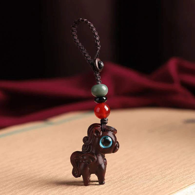 Buddha Stones Year Of The Horse Small Leaf Red Sandalwood Green Sandalwood Relaxation Key Chain