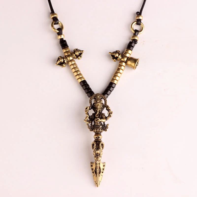 Buddha Stones Tibetan Ganesh Ganpati Elephant God of Wealth Dorje Vajra Spiritual Power Necklace Pendant