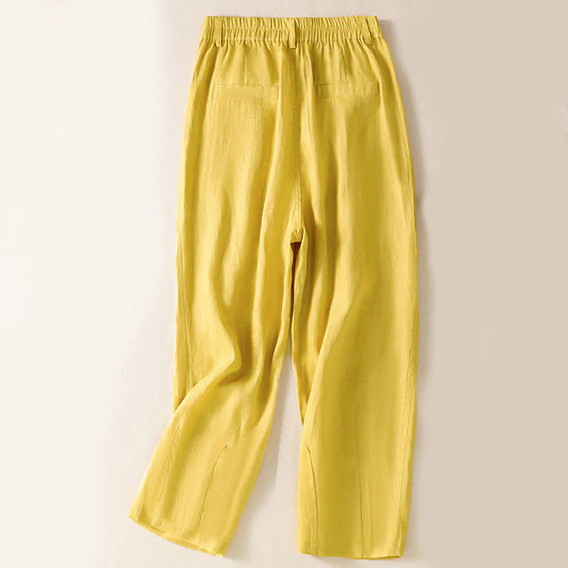 Buddha Stones Summer Button Zipper Ankle-Length Women's Pants With Pockets