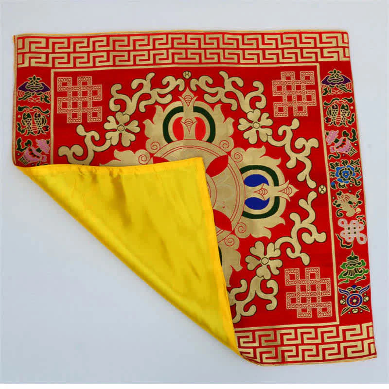 Buddha Stones Flower Endless Knot Prayer Altar Mat Healing Meditation 8 Auspicious Symbols Mat Table Runner