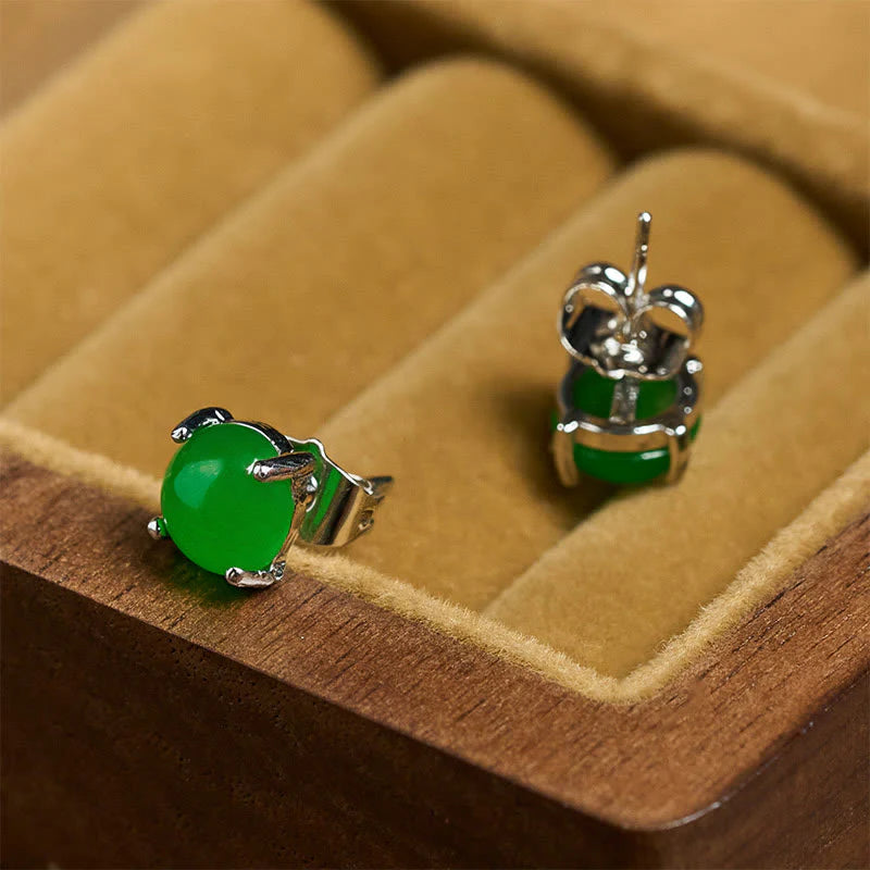 Buddha Stones Jade 925 Sterling Silver Abundance Earrings