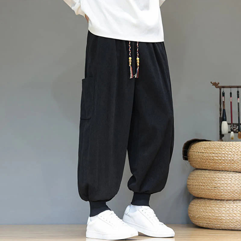 Buddha Stones Spring Solid Color Men's Ankle-Length Cotton Pants With Pockets