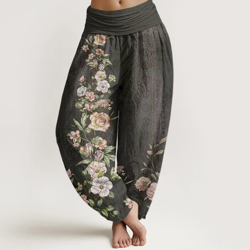 Buddha Stones Cotton Ethnic Floral Ethnic Totem Pattern Women's Elastic Waist Harem Pants