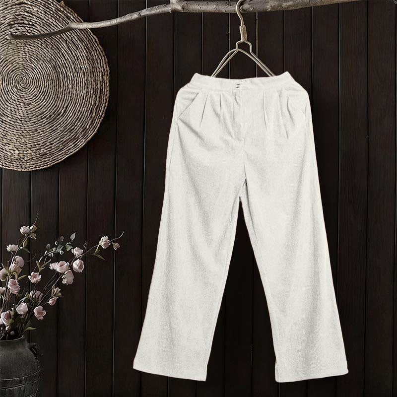 Buddha Stones Casual Corduroy Straight-leg Women's Pants With Pockets