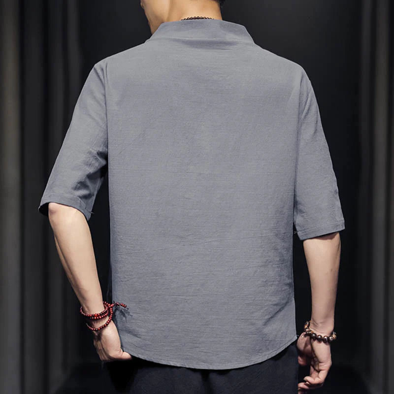 Buddha Stones Casual Summer Half Sleeve Shirt Cotton Men Clothing