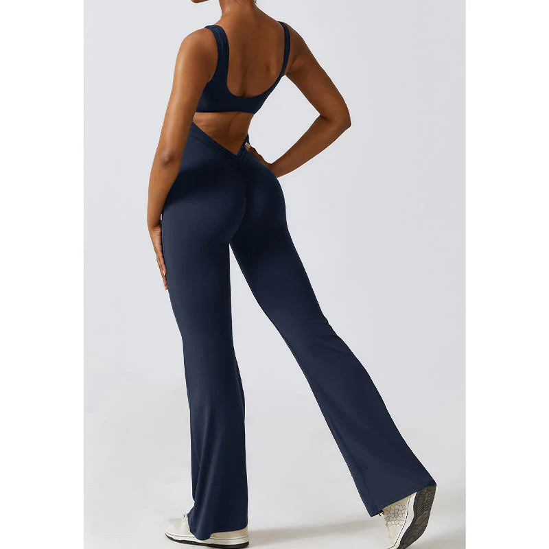 Buddha Stones Women Workout Sleeveless Jumpsuit Flare Pants Sports Fitness Yoga Bodysuit