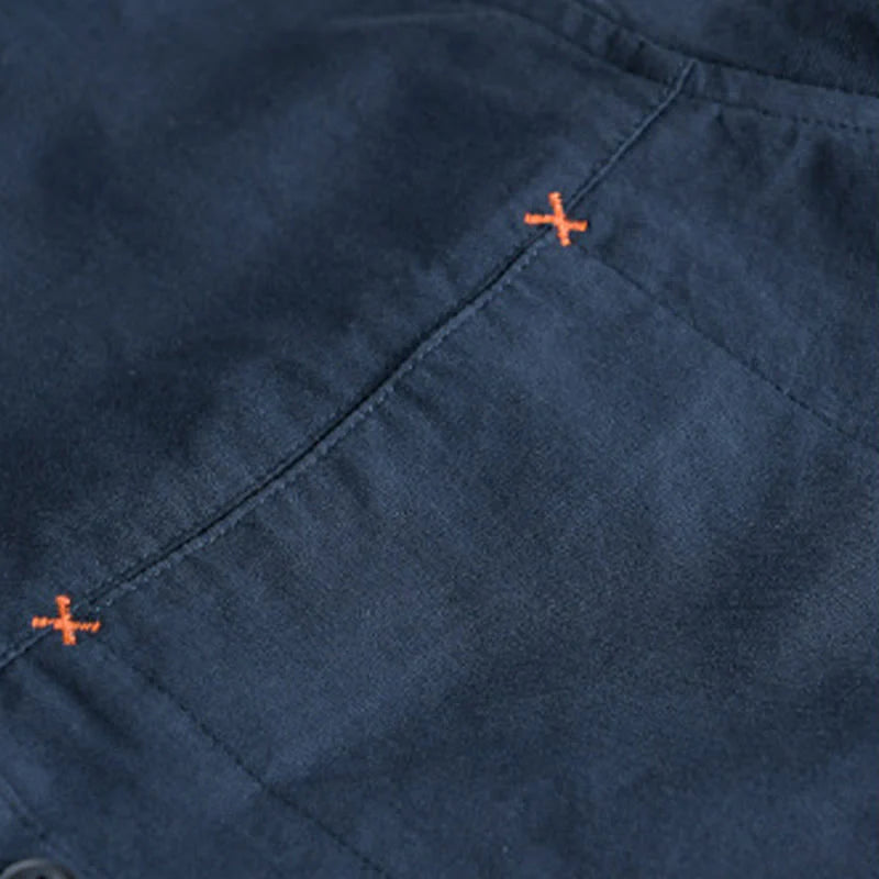 Buddha Stones Spring Solid Buttons Down Decorative Pocket Men's Stand Collar Long Sleeve Cotton Shirt