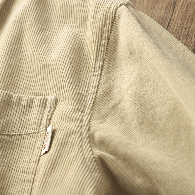 Buddha Stones Lapel Corduroy Solid Color Men's Long Sleeve Cotton Thickened Jacket With Pockets