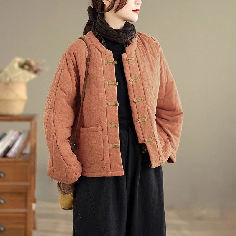 Buddha Stones Women's Plain Cotton-padded Tai Chi Zen Long Sleeve Jacket With Pockets