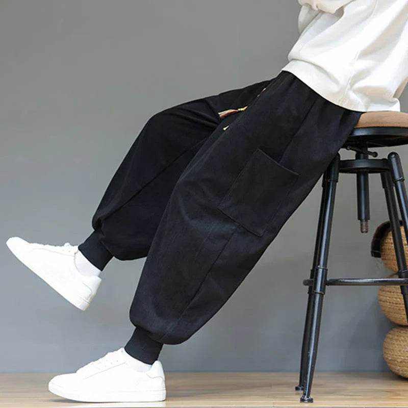 Buddha Stones Spring Solid Color Men's Ankle-Length Cotton Pants With Pockets