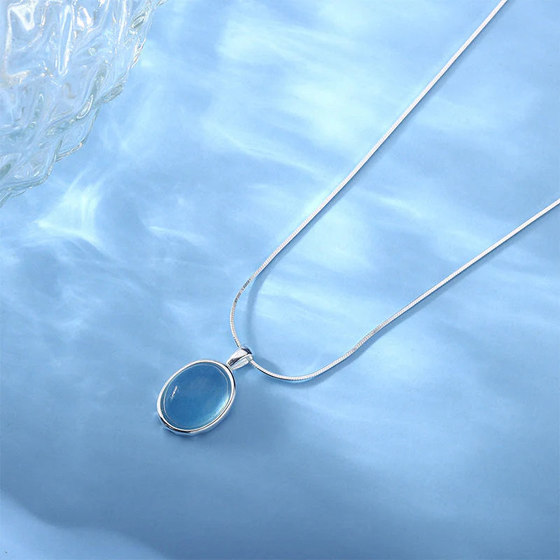 Buddha Stones 925 Sterling Silver Aquamarine Healing Clavicle Chain Necklace Pendant
