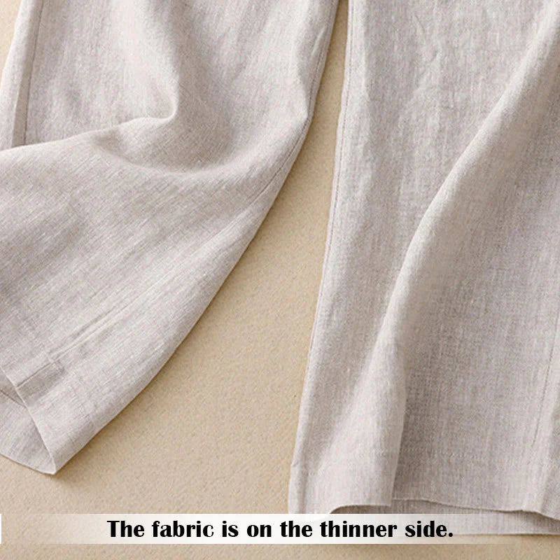 Buddha Stones Summer Casual Simple Design Linen Women's Wide Leg Pants With Zipper Pockets