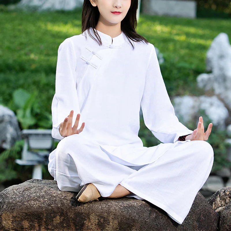 Buddha Stones 2Pcs Plain Long Sleeve Zen Yoga Clothing Meditation Clothing Top Pants Women's Set (Extra 30% Off | USE CODE: FS30)
