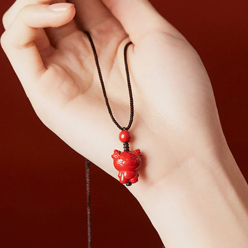 Buddha Stones Year Of The Horse Chinese Zodiac Engraved Design Cinnabar Blessing Rope Necklace Pendants